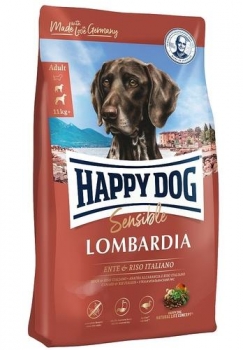 Сухой беззерновой корм для чувствительных собак Happy Dog Sensible Lombardia 25/12 (утка, итальянский рис, апельсины)